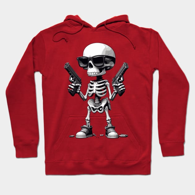 Funny Skeleton; Skull Gun Hoodie by Teebevies